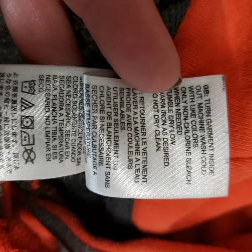 The North Face gray hooded sweatshirt orange logo